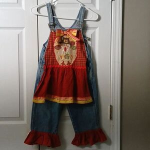 Guess overalls upcycled Thanksgiving Turkey Holiday overalls Sz 4